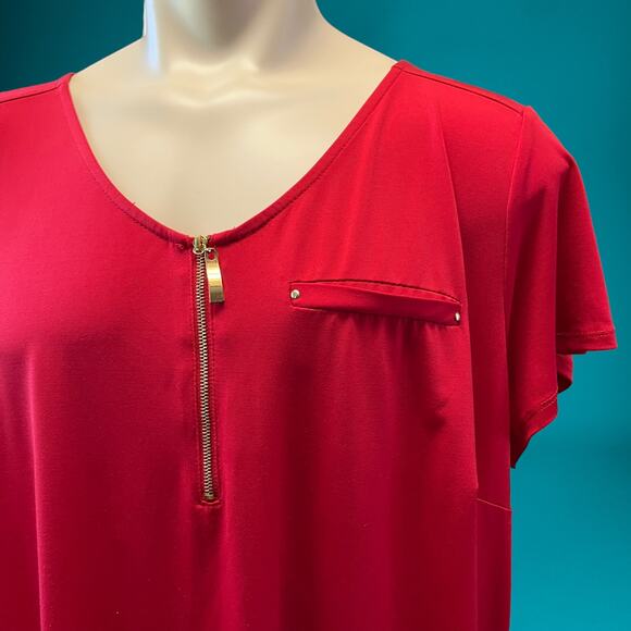 Roz & Ali Plus Size 2X Quarter Zip Flowy Blouse Heavyweight Business Office - Picture 7 of 9